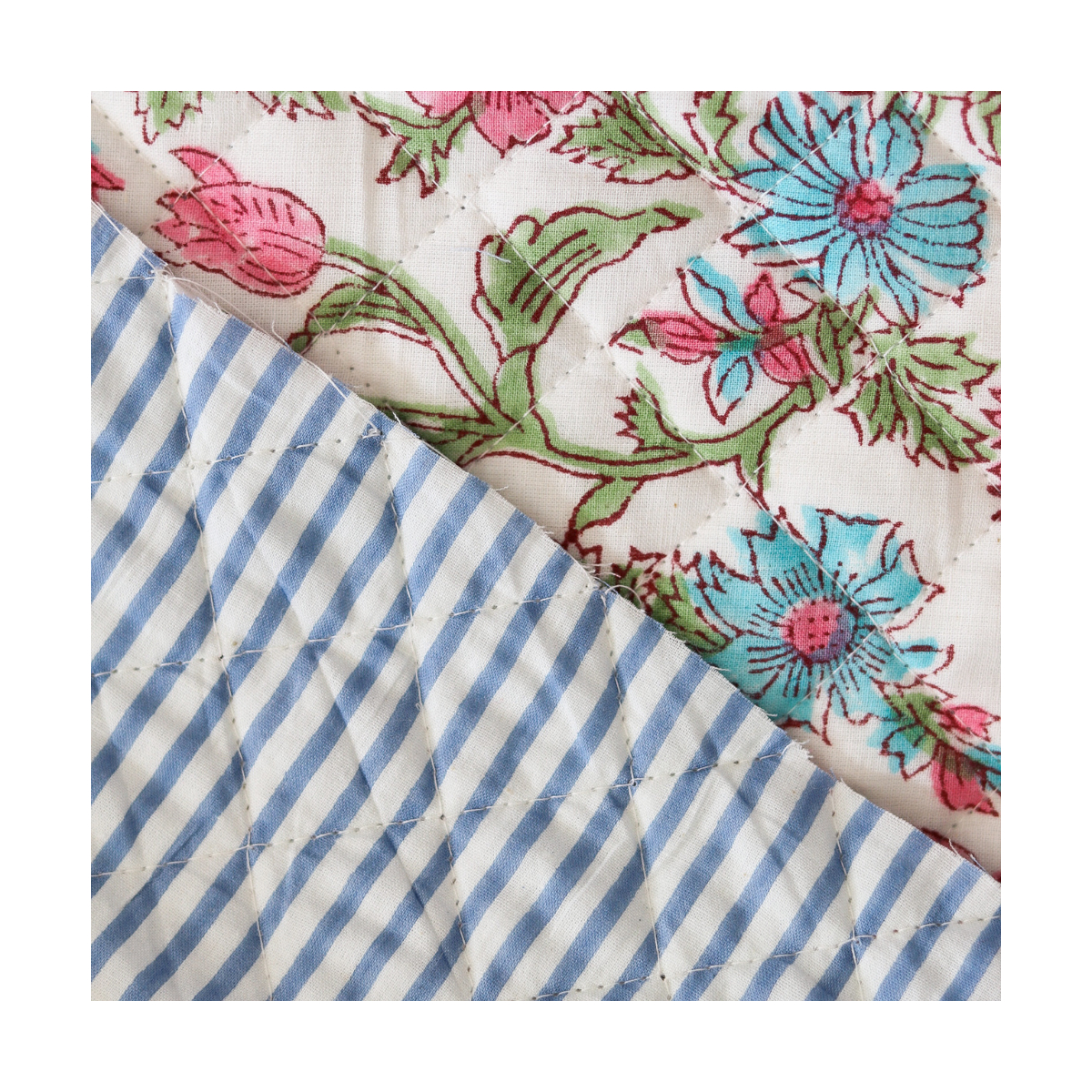 Sanjay - Tissu indien matelassé double face coton hand block largeur 100cm