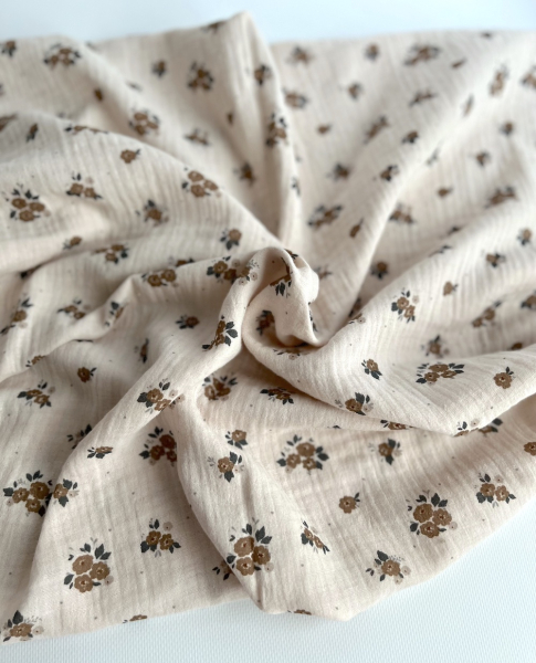 ROZEN - Double gaze de coton BIO crème motif exclusif Rozen forêt Tissus issus de l'agriculture biologique  - 1 2