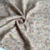 Idalie - Double gaze de coton BIO chiné coloris beige fleuri