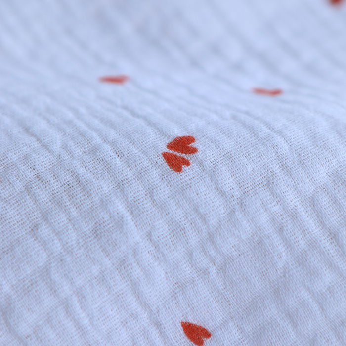 Coreo - Double gaze de coton motif minis coeurs rouges