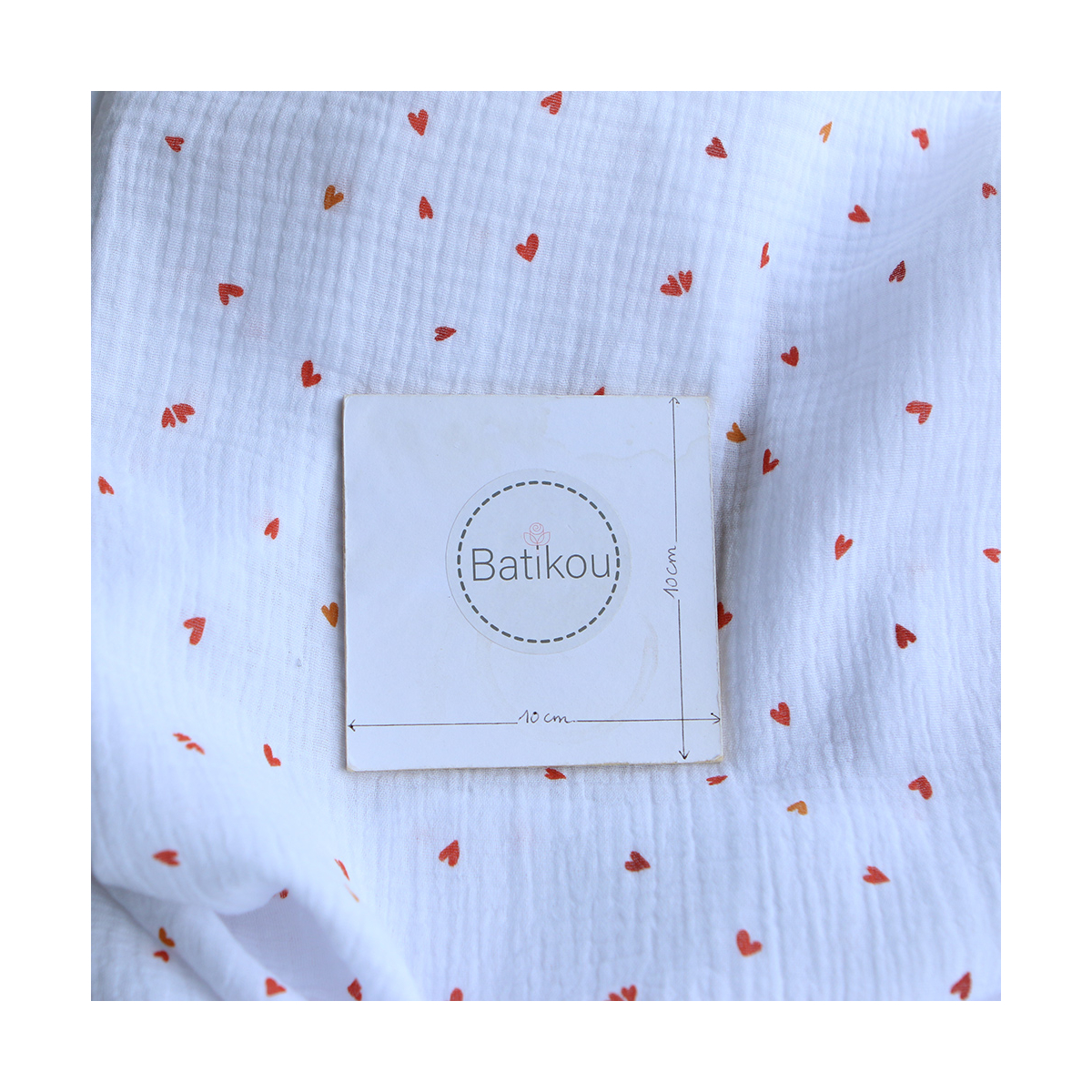 Coreo - Double gaze de coton motif minis coeurs rouges