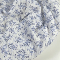 Meriem - Double gaze de coton BIO motif exclusif Bleu faïence Tissus issus de l'agriculture biologique  - 1