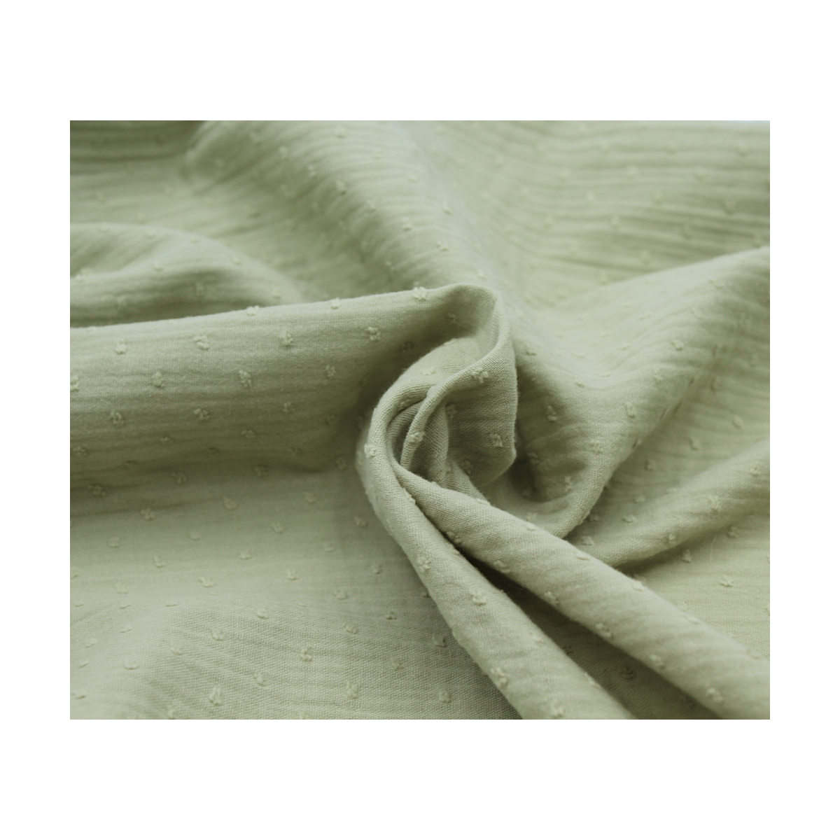 Double gaze de coton BIO plumetis vert amande