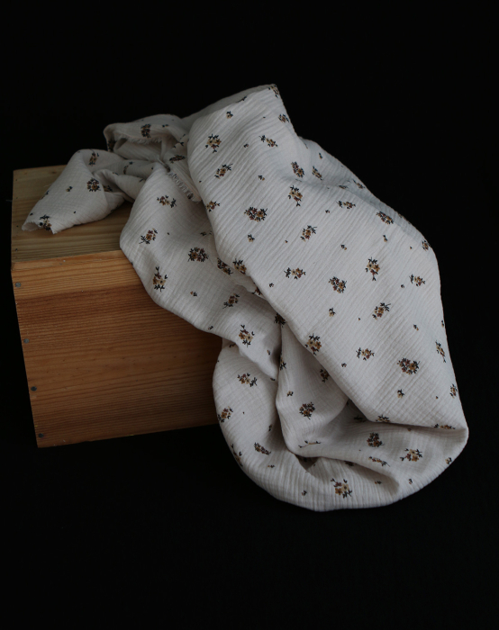 Laure - Double gaze coton BIO motif exclusif cuir fond mastic