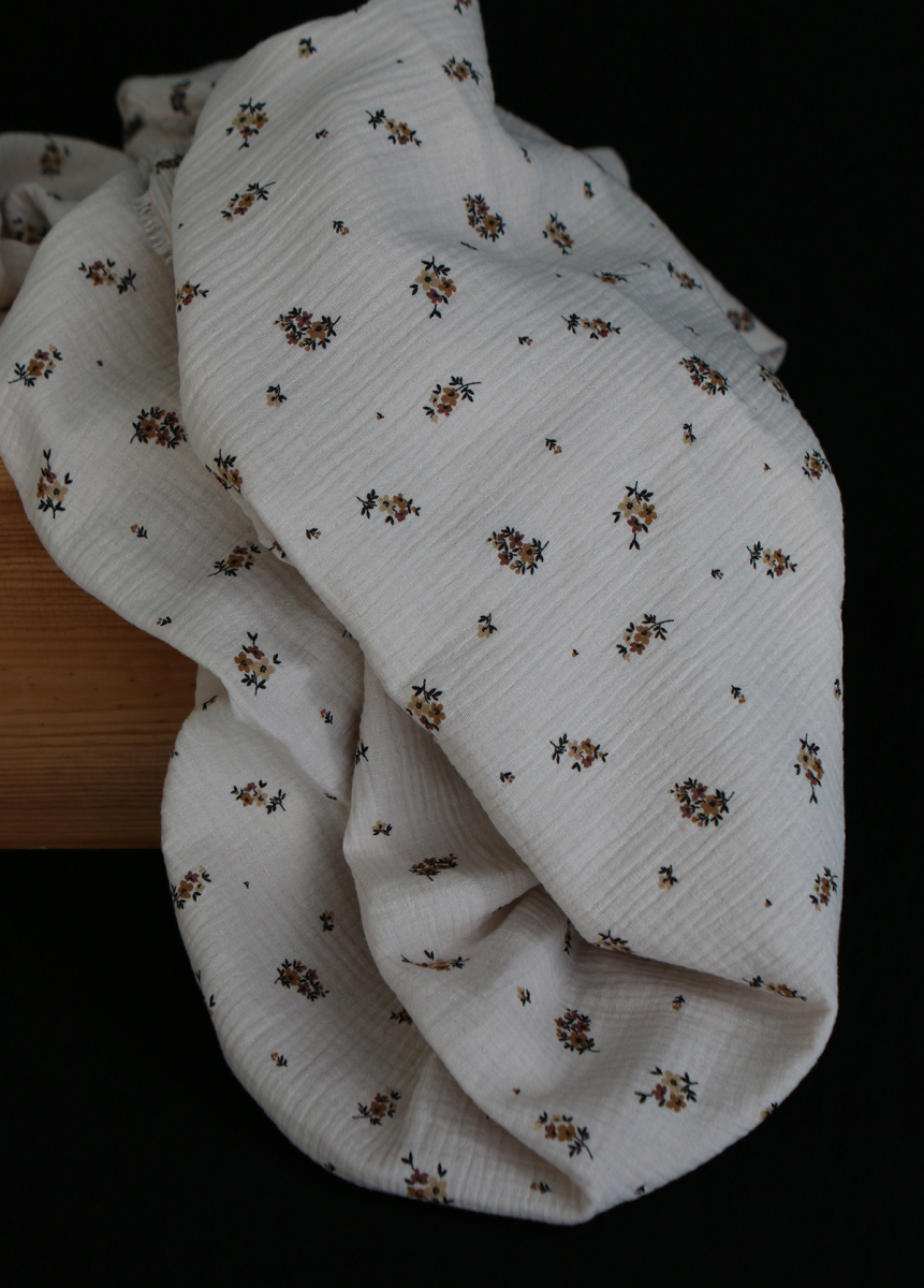 Laure - Double gaze coton BIO motif exclusif cuir fond mastic