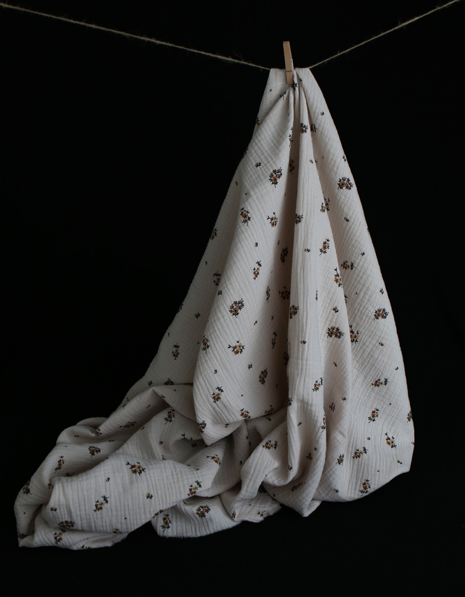 Laure - Double gaze coton BIO motif exclusif cuir fond mastic