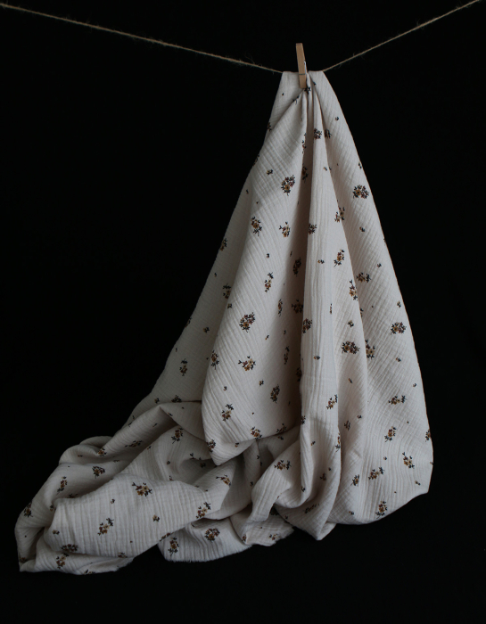 Laure - Double gaze coton BIO motif exclusif cuir fond mastic