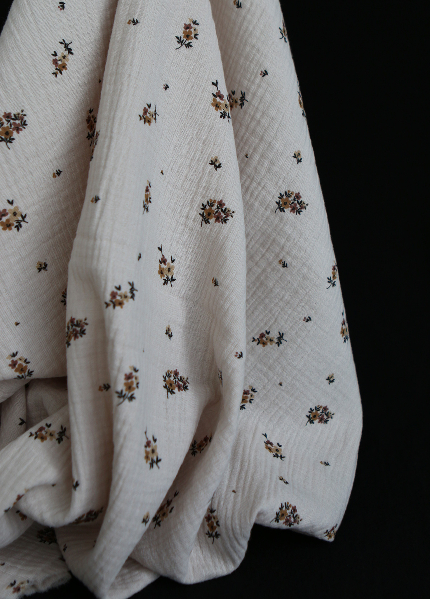 Laure - Double gaze coton BIO motif exclusif cuir fond mastic
