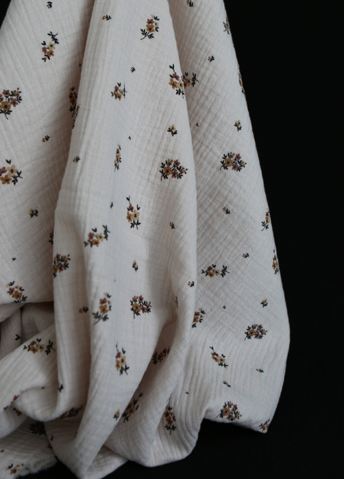 Laure - Double gaze coton BIO motif exclusif cuir fond mastic