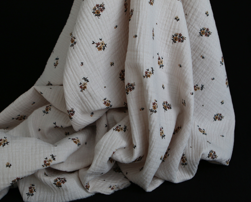 Laure - Double gaze coton BIO motif exclusif cuir fond mastic