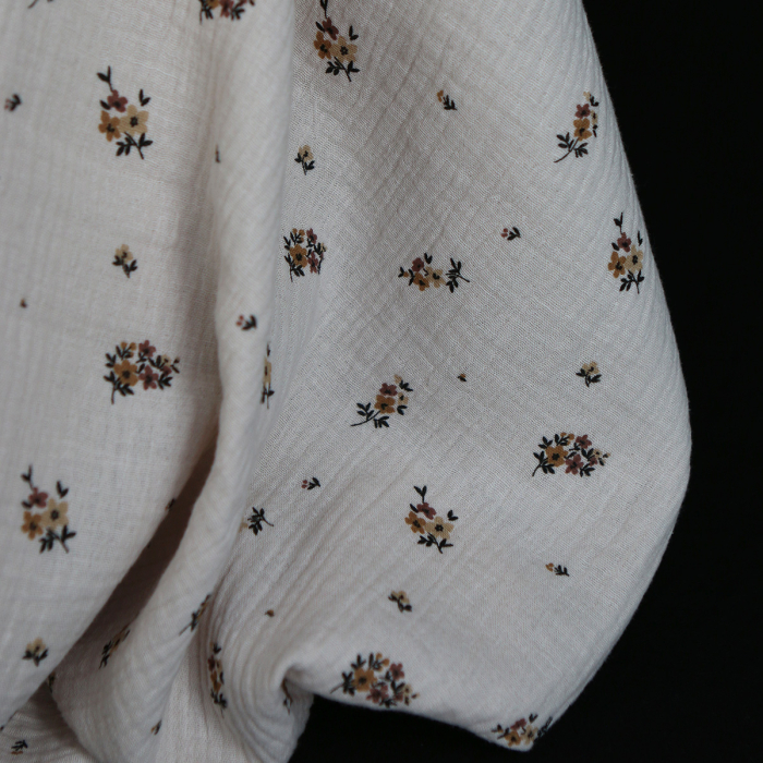 Laure - Double gaze coton BIO motif exclusif cuir fond mastic