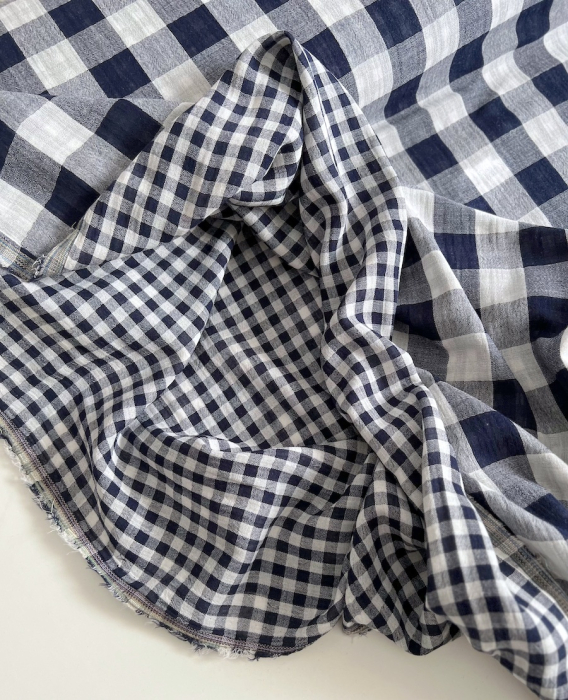 Double gaze de coton vichy réversible bleu marine / blanc Qualité Oeko-tex - 5
