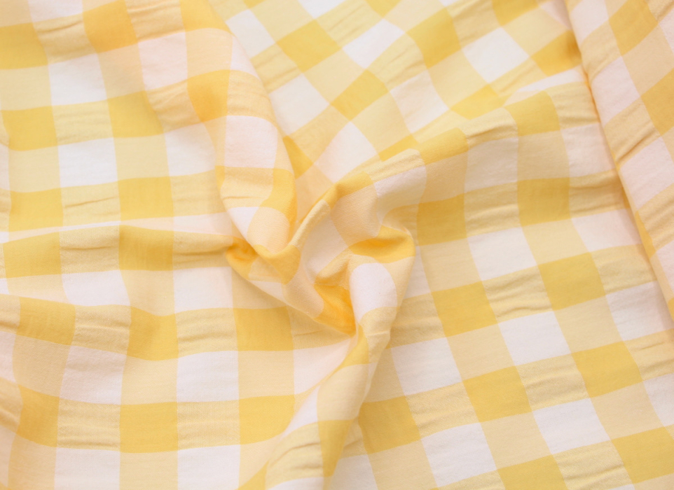 Seersucker / Coton gaufré vichy jaune