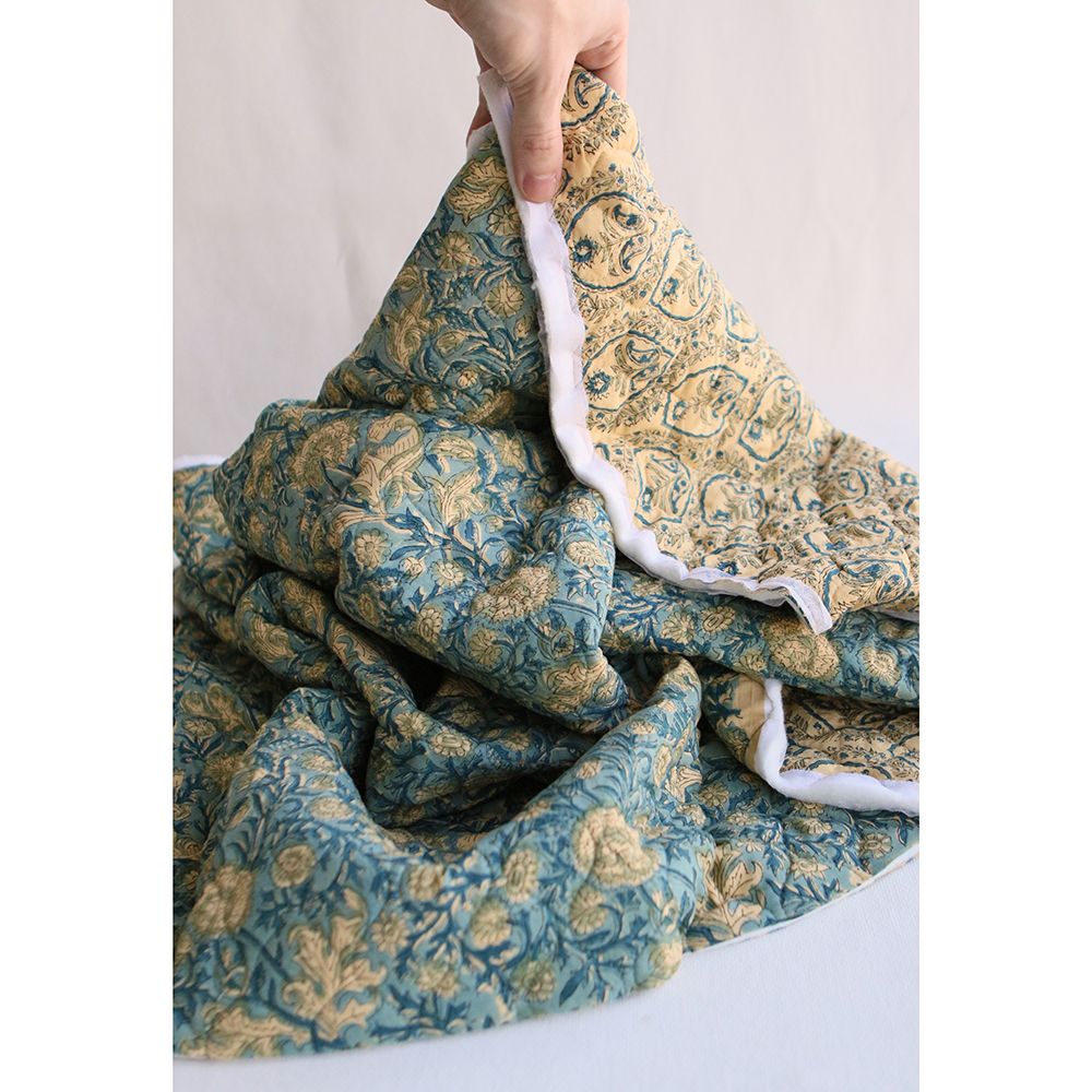 Kalyani - Tissu indien matelassé double face coton hand block, largeur 100 cm