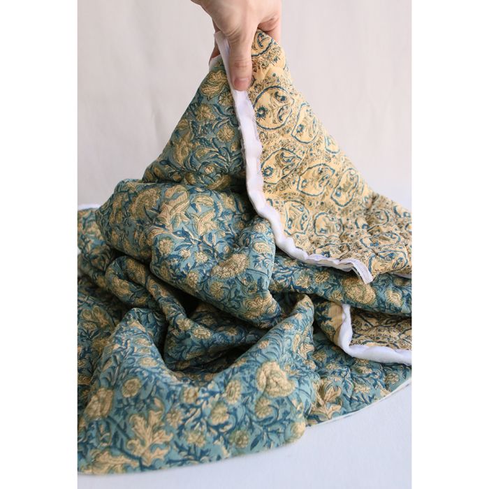Kalyani - Tissu indien matelassé double face coton hand block, largeur 100 cm