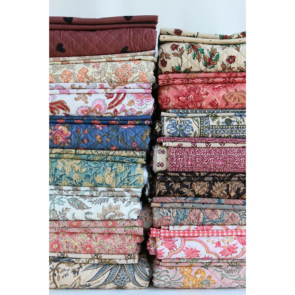 Kalyani - Tissu indien matelassé double face coton hand block, largeur 100 cm