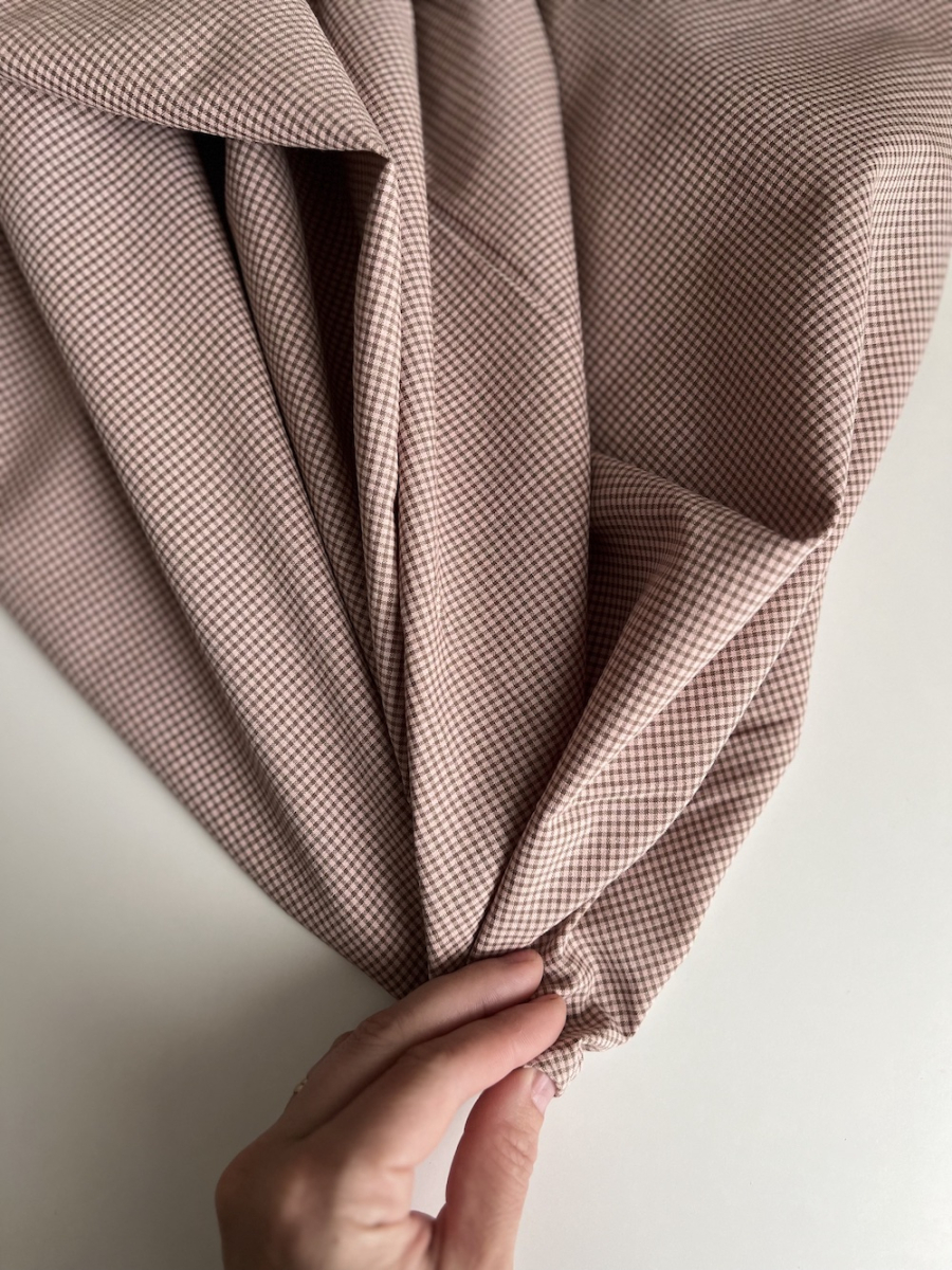 Seersucker / Coton gaufré vichy mini 1mm kaki / nude Batikou - 2