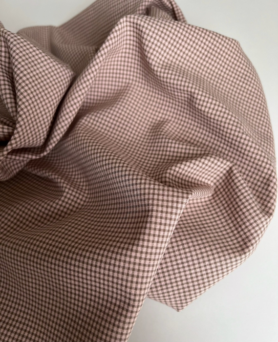 Seersucker / Coton gaufré vichy mini 1mm kaki / nude Batikou - 5