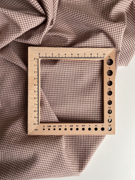Seersucker / Coton gaufré vichy mini 1mm kaki / nude Batikou - 7