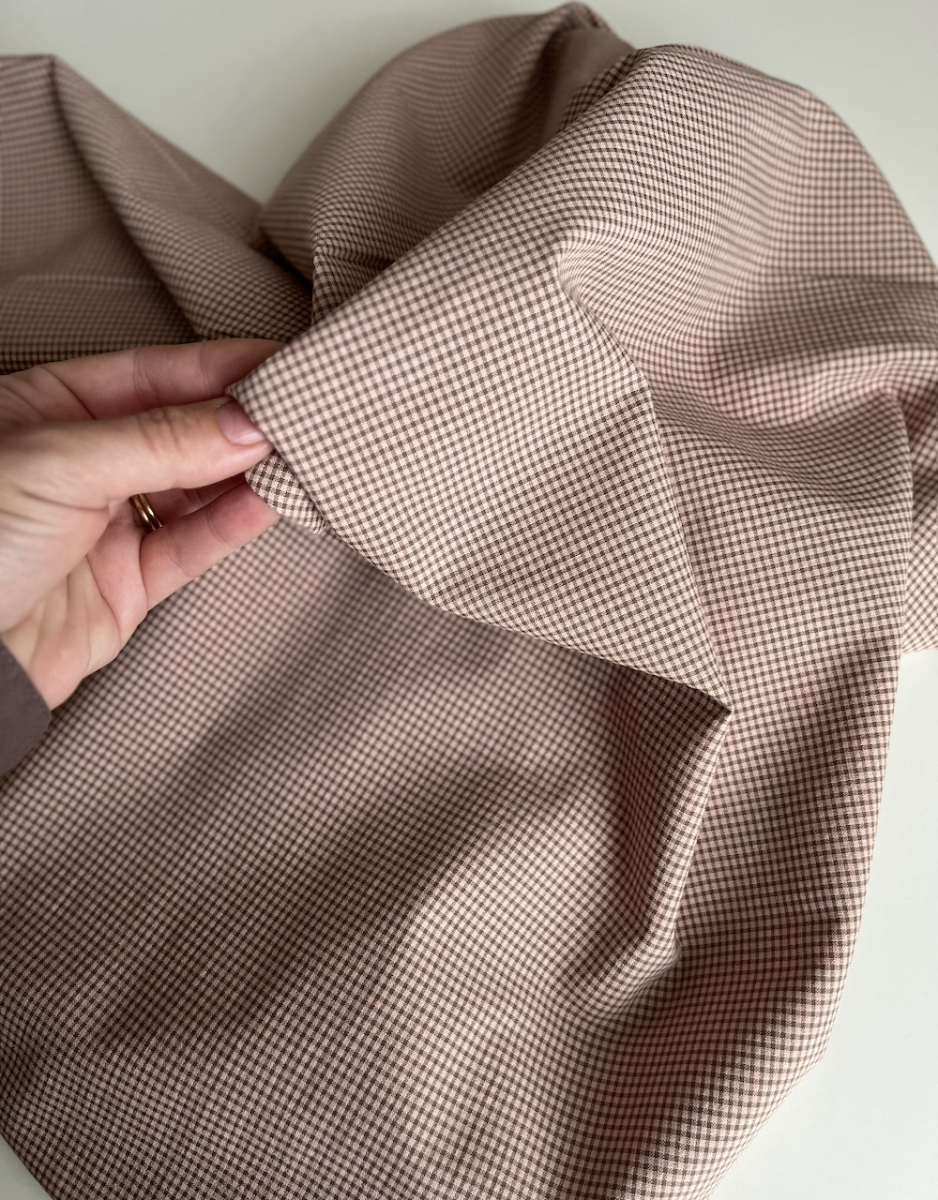 Seersucker / Coton gaufré vichy mini 1mm kaki / nude Batikou - 3