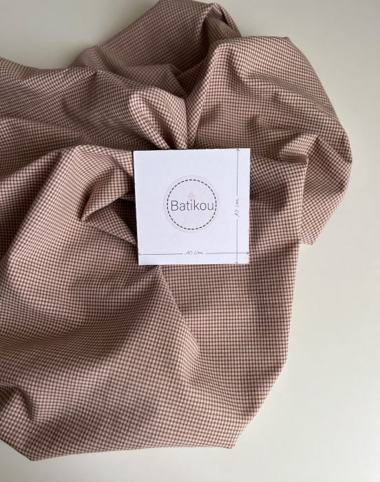 Seersucker / Coton gaufré vichy mini 1mm kaki / nude Batikou - 6