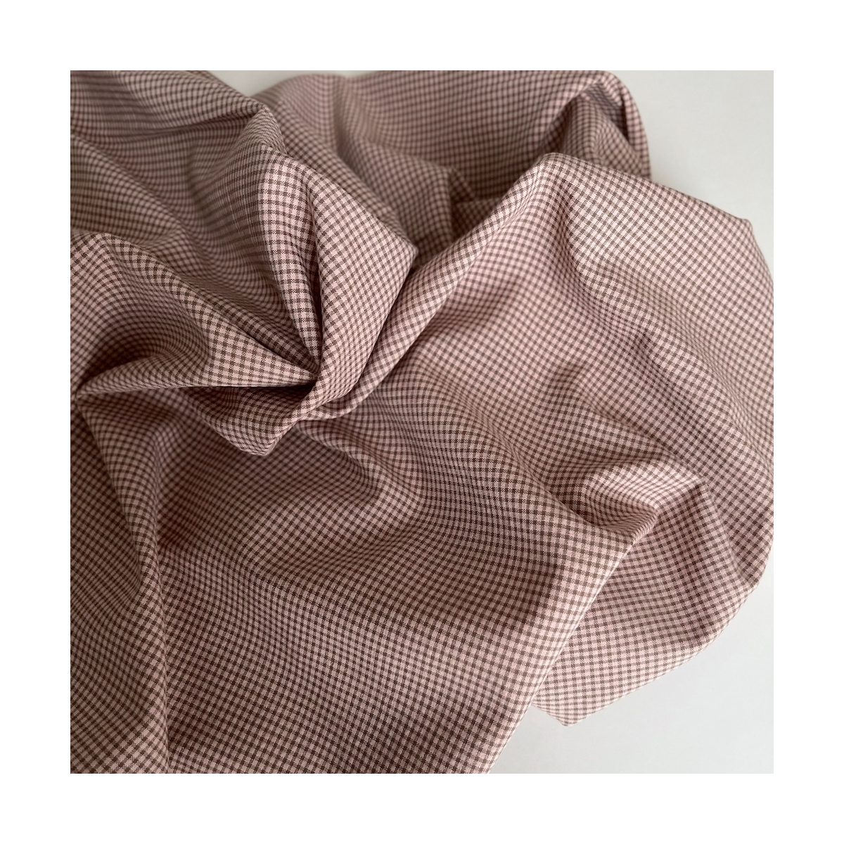 Seersucker / Coton gaufré vichy mini 1mm kaki / nude Batikou - 1