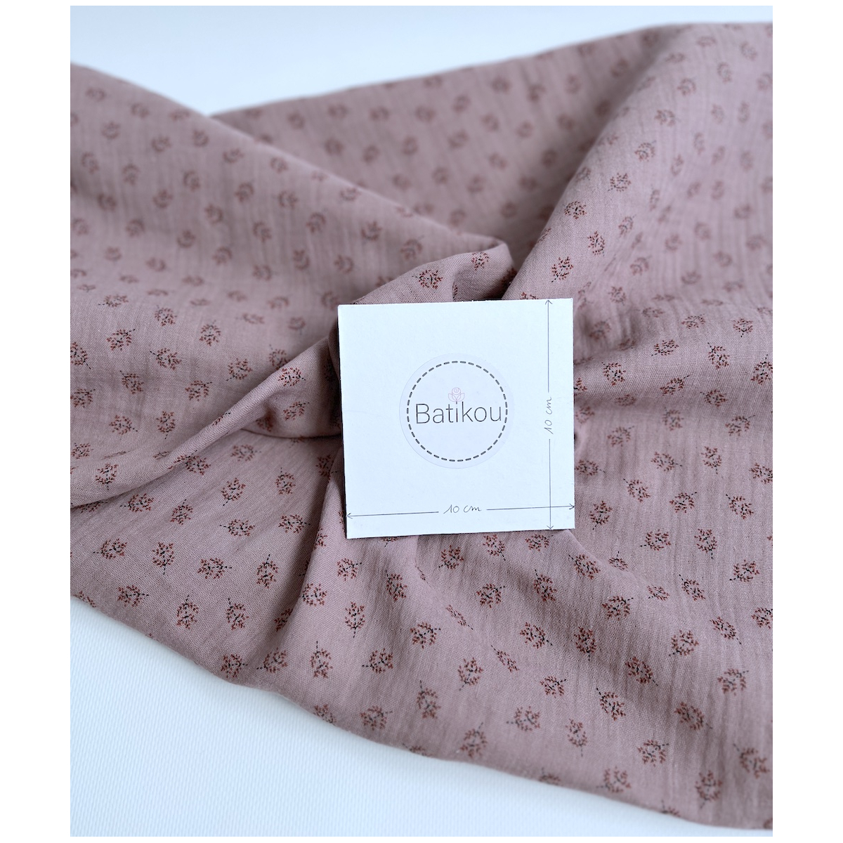 Double gaze de coton BIO vieux rose motif branches Tissus issus de l'agriculture biologique  - 4