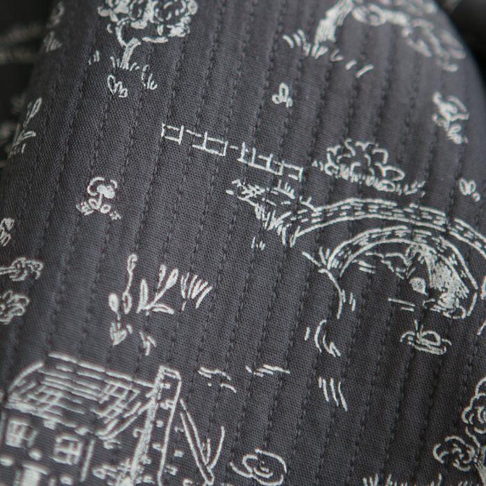 Edwina - Tissu coton piqué léger texturé toile de Jouy anthracite