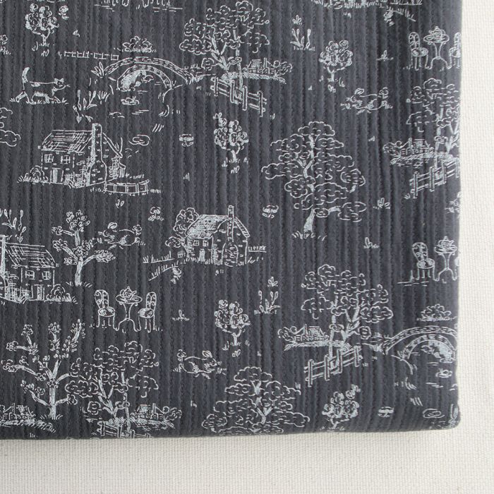 Edwina - Tissu coton piqué léger texturé toile de Jouy anthracite