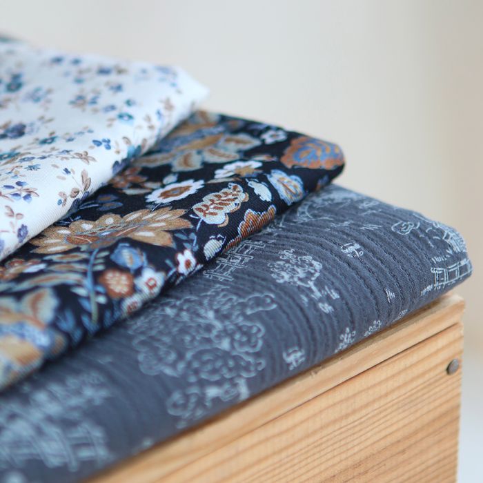 Edwina - Tissu coton piqué léger texturé toile de Jouy anthracite