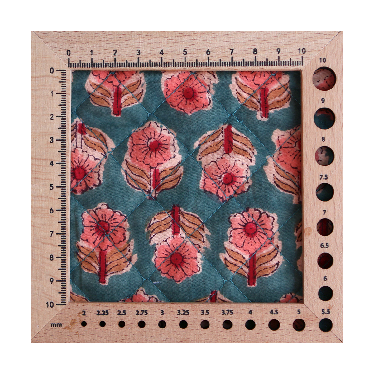 Sahar - Tissu indien matelassé double face coton hand block teal largeur 100cm