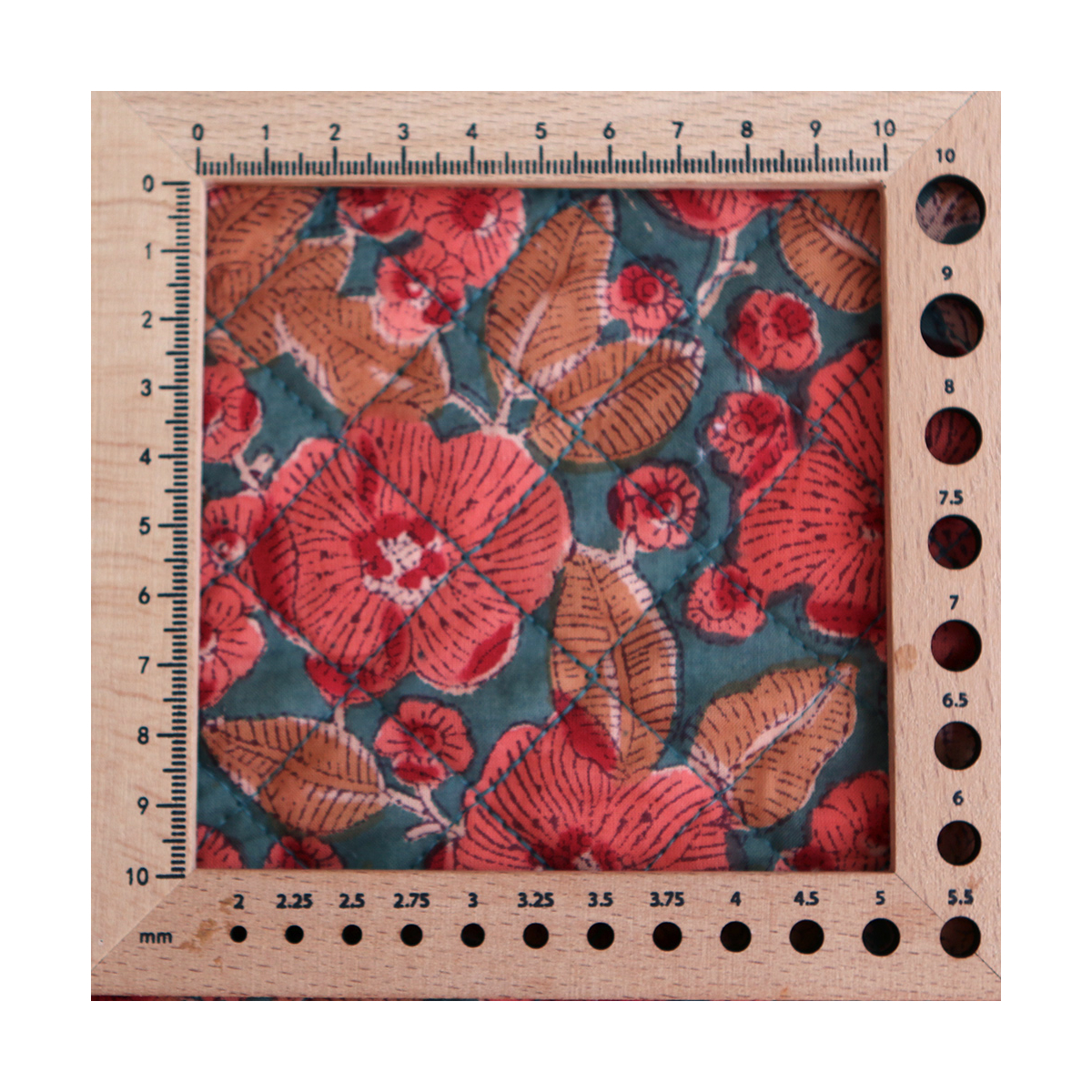 Sahar - Tissu indien matelassé double face coton hand block teal largeur 100cm