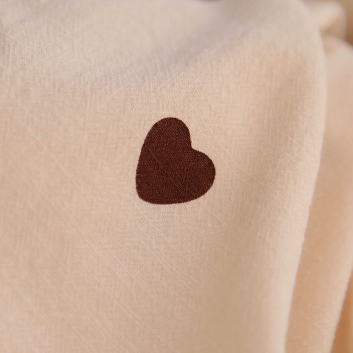 Manou - Coton lavé bio coloris vanille motif coeurs chocolat