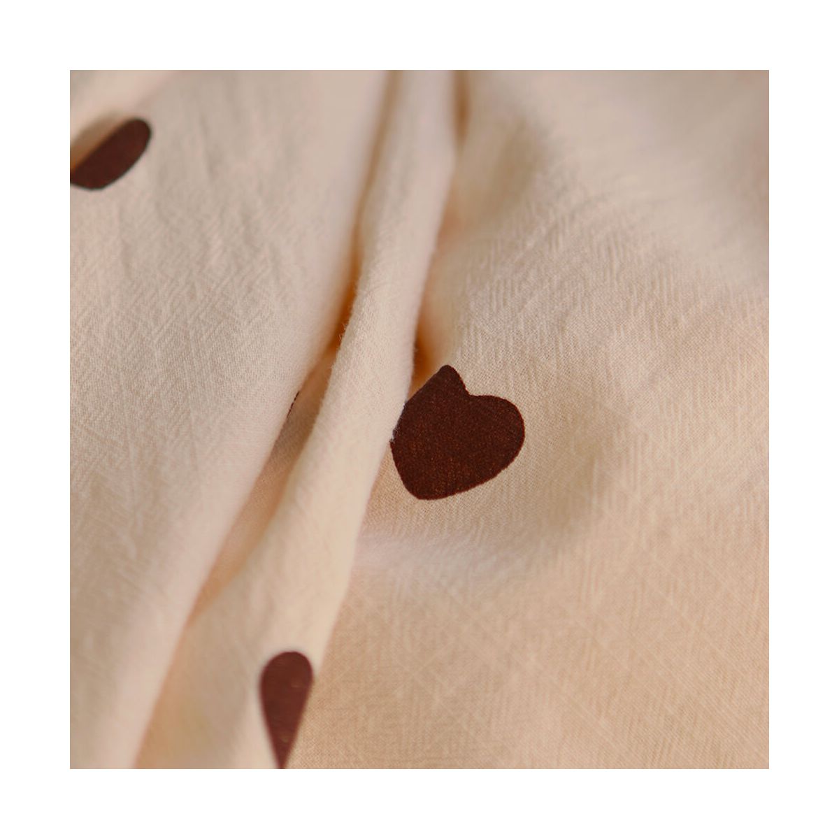 Manou - Coton lavé bio coloris vanille motif coeurs chocolat