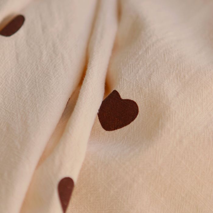 Manou - Coton lavé bio coloris vanille motif coeurs chocolat
