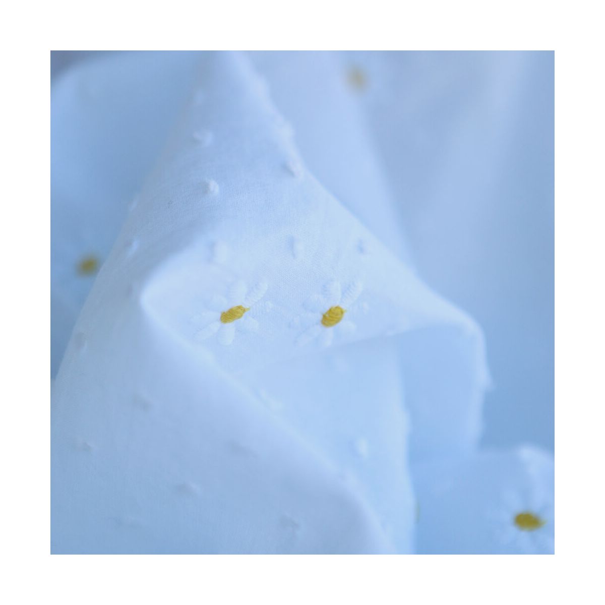 Adelaide - Plumetis de coton blanc broderies petites marguerites