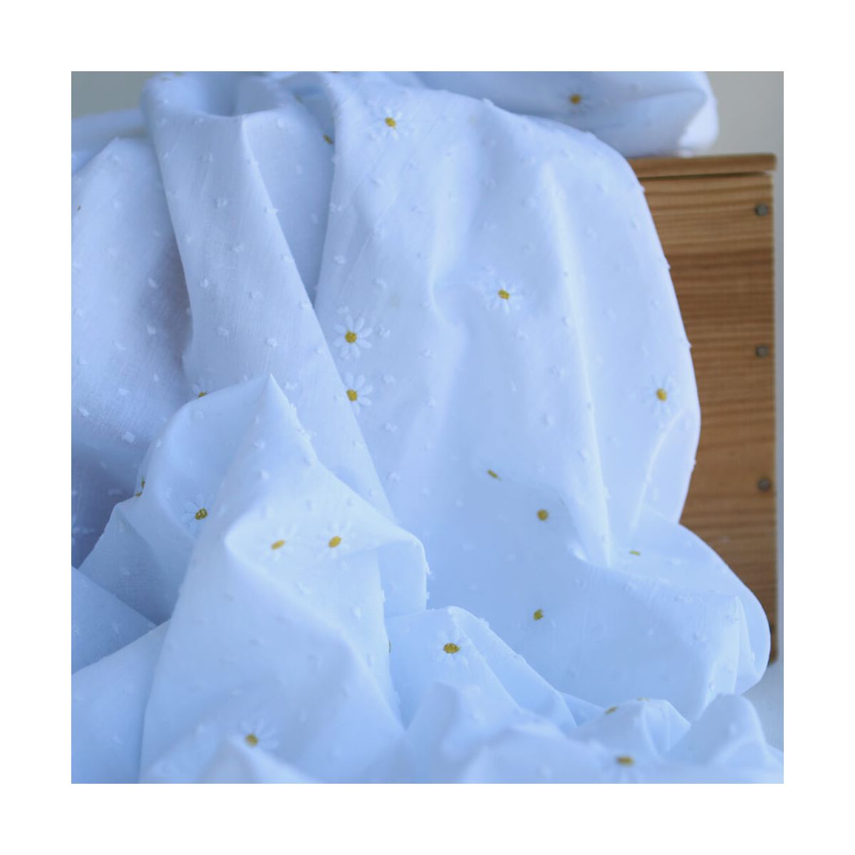Adelaide - Plumetis de coton blanc broderies petites marguerites