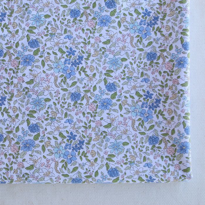 Amelie - Popeline de coton fleuri teintes bleues