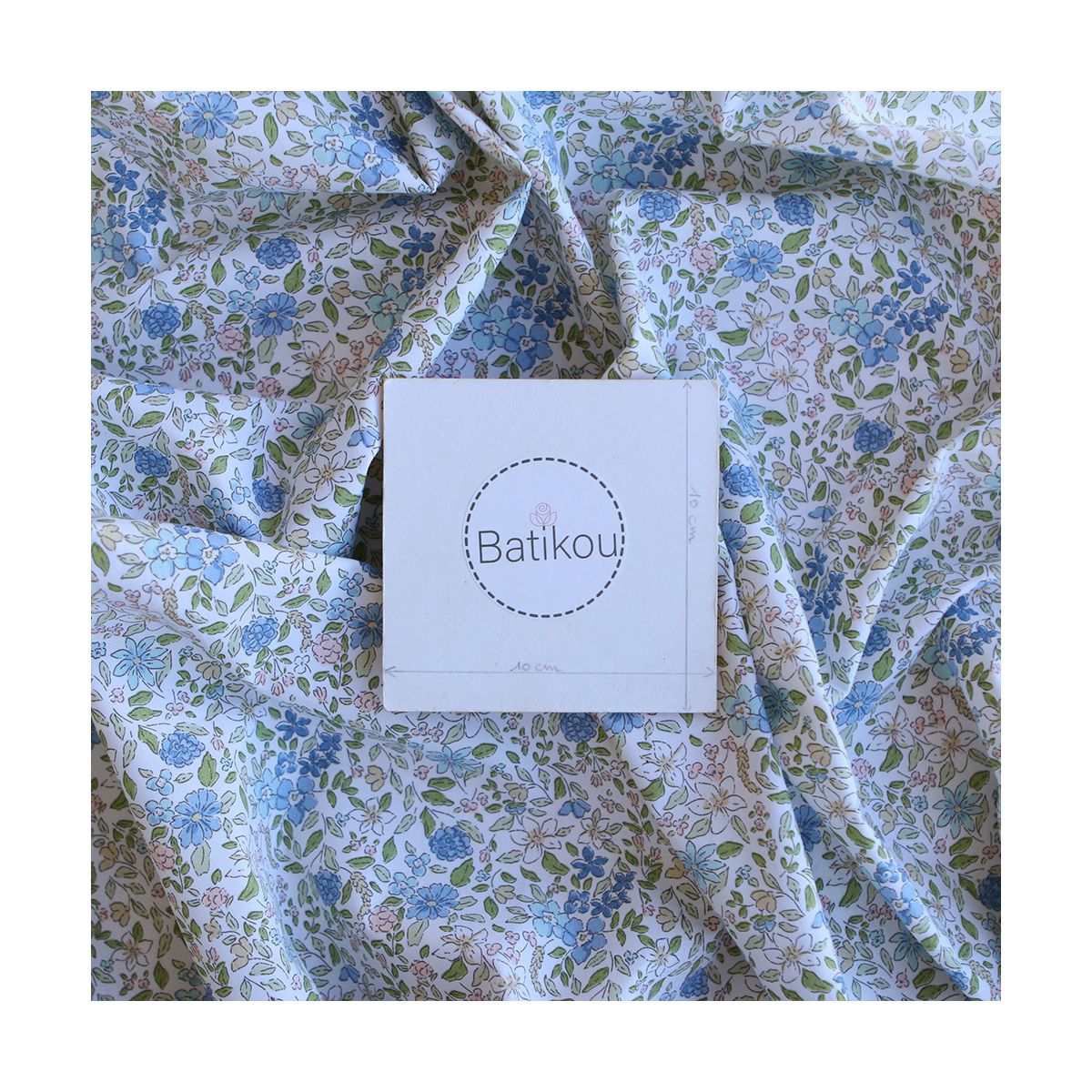 Amelie - Popeline de coton fleuri teintes bleues