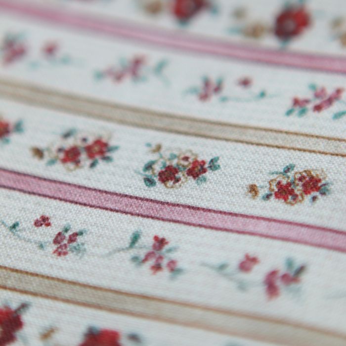 Paloma - Petit piqué coton gratté BIO rayures et fleuri rouge rose beige
