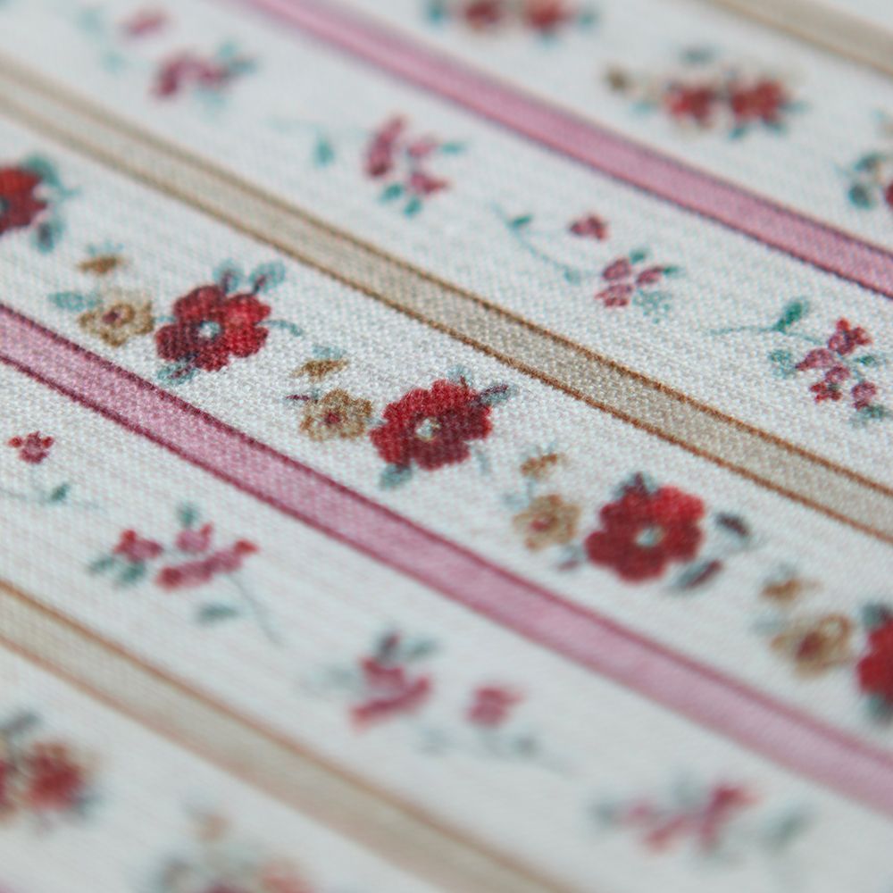 Paloma - Petit piqué coton gratté BIO rayures et fleuri rouge rose beige