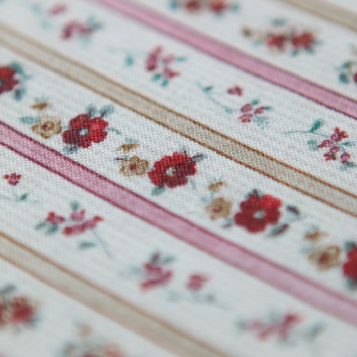 Paloma - Petit piqué coton gratté BIO rayures et fleuri rouge rose beige