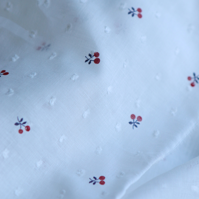 Cereza - Plumetis de coton BIO motifs imprimés cerises noir et rouge