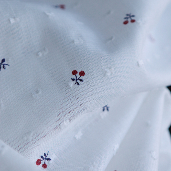 Cereza - Plumetis de coton BIO motifs imprimés cerises noir et rouge