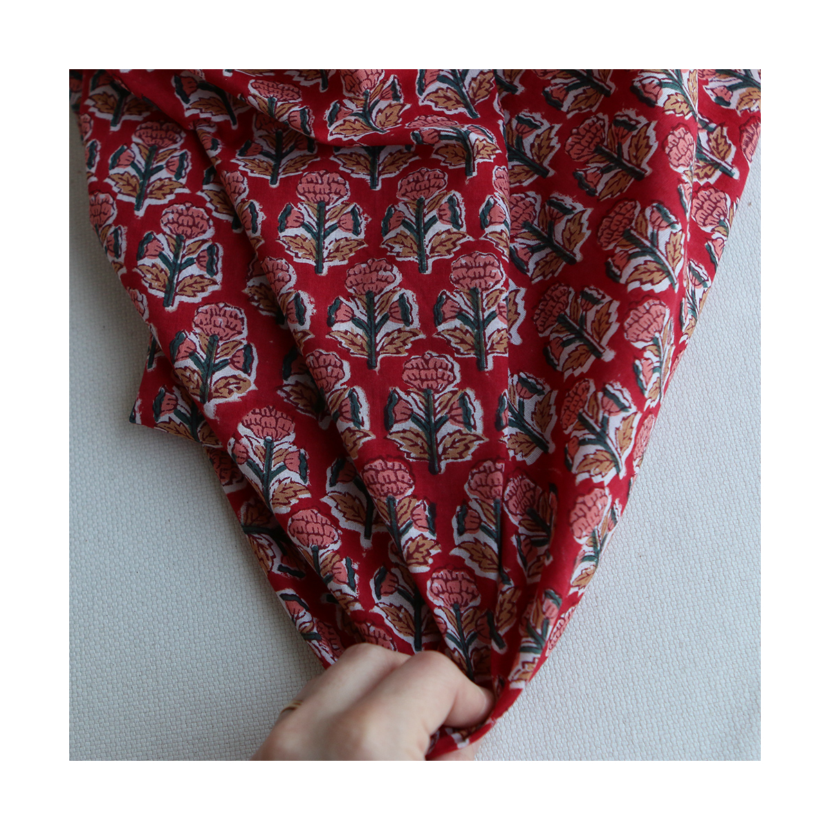 Chandra B - Tissu indien en coton imprimé main Hand Block Artisanal