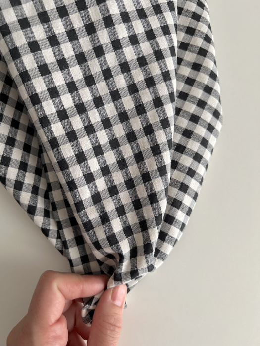 Seersucker / Coton gaufré vichy 6mm noir / lait Batikou - 3