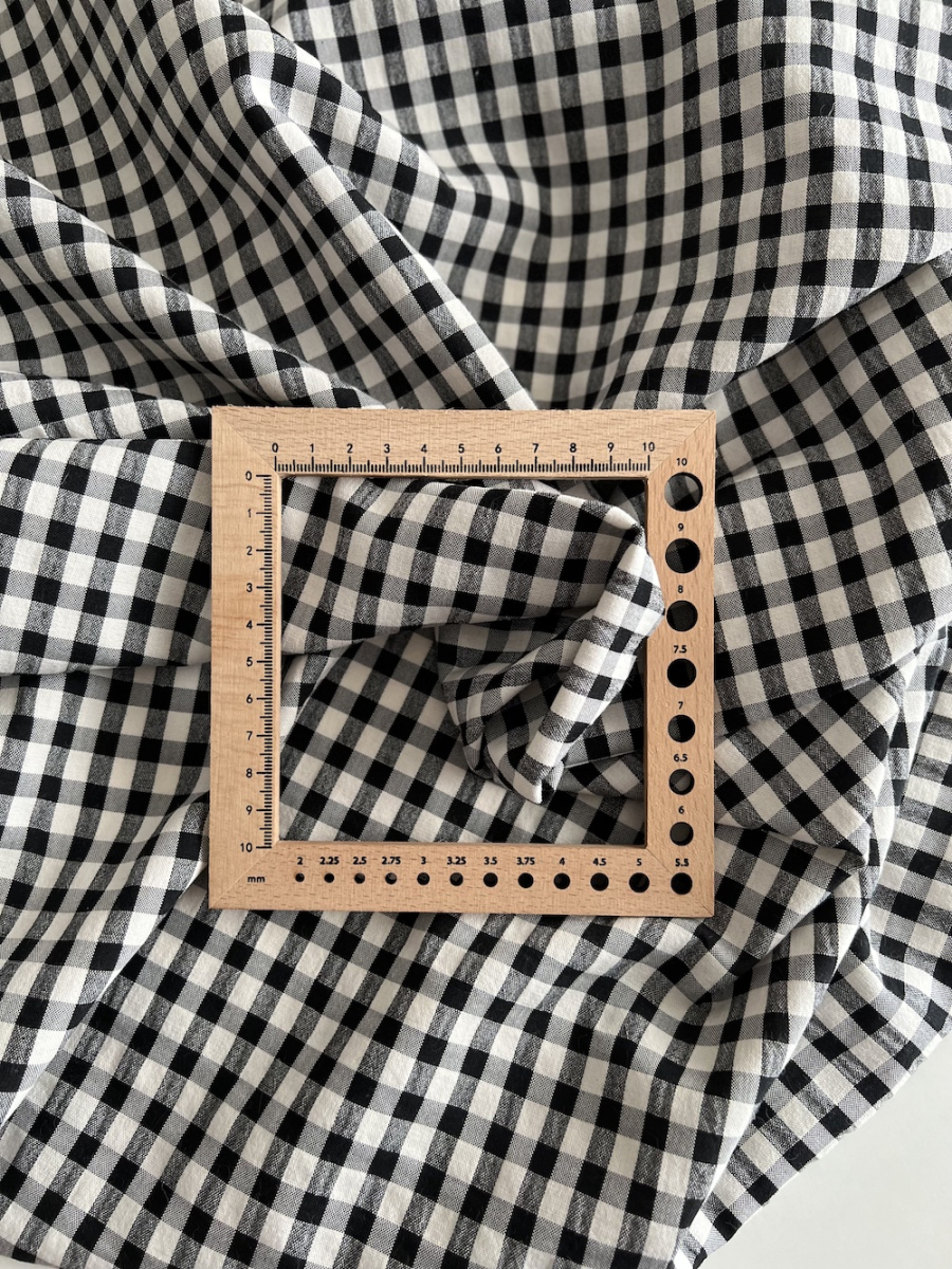 Seersucker / Coton gaufré vichy 6mm noir / lait Batikou - 5
