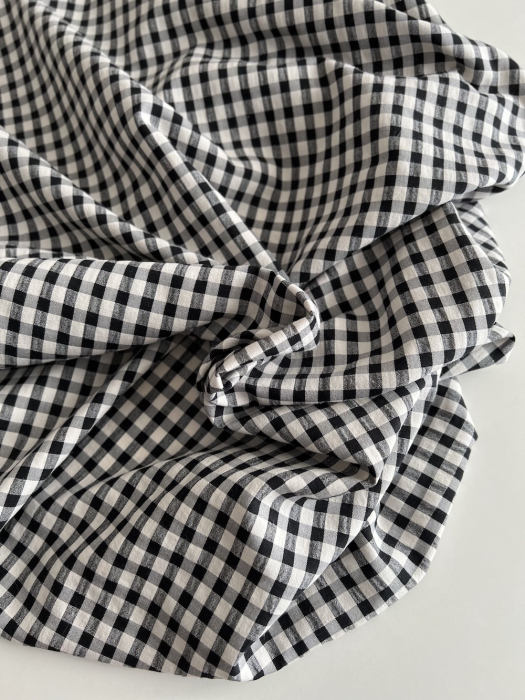 Seersucker / Coton gaufré vichy 6mm noir / lait Batikou - 6