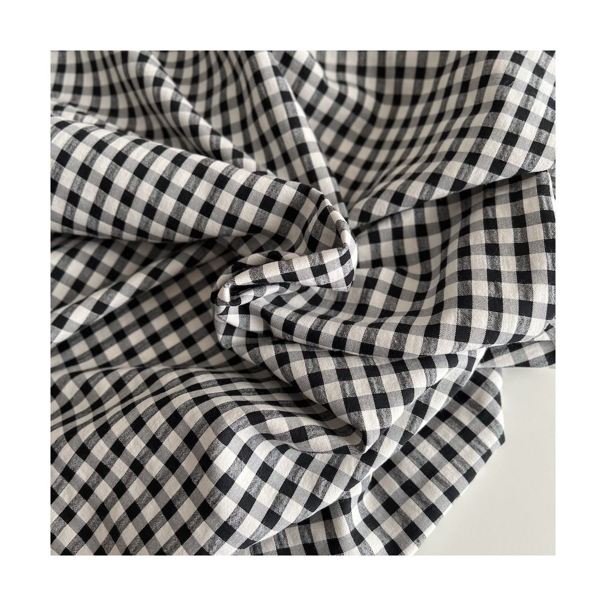 Seersucker / Coton gaufré vichy 6mm noir / lait Batikou - 1