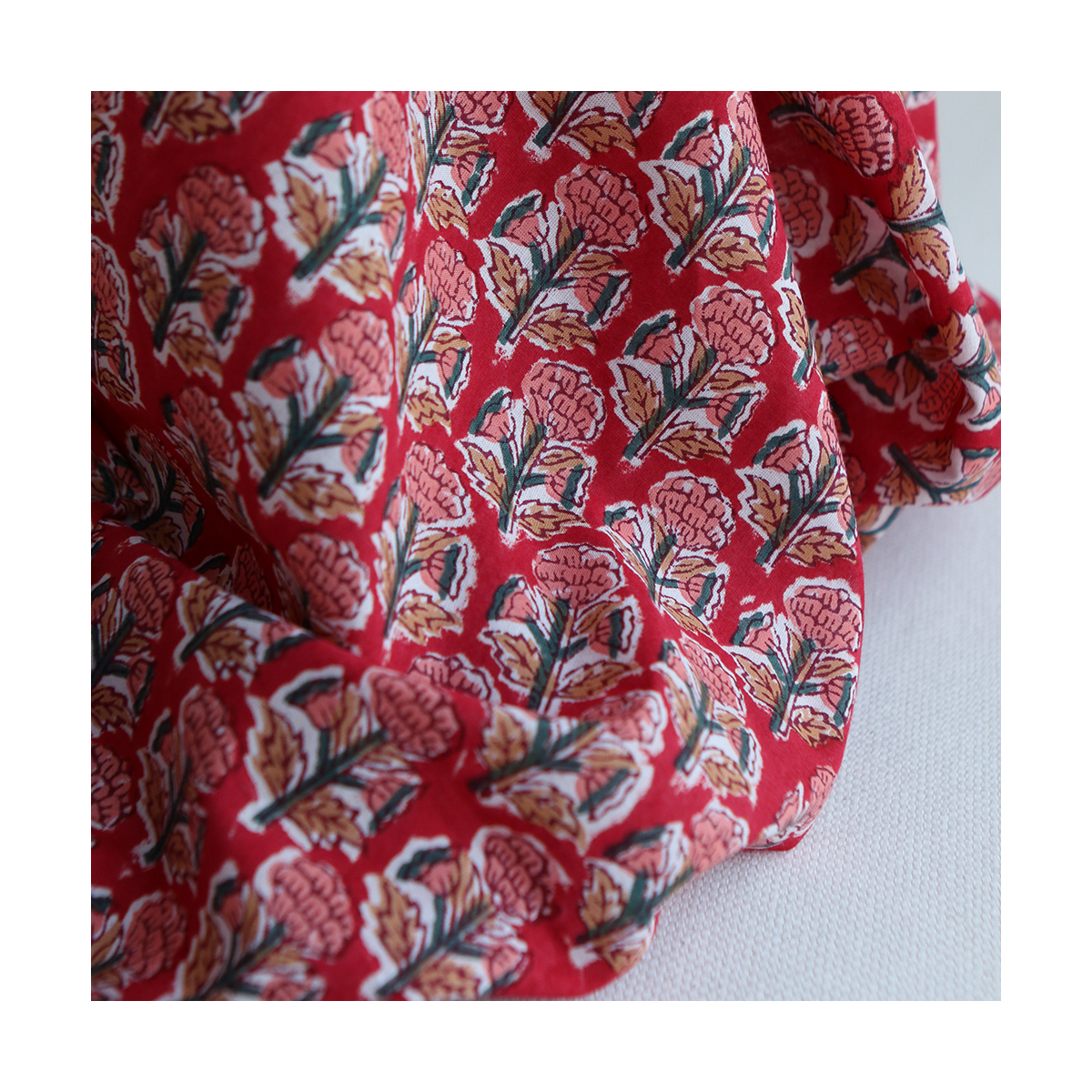 Chandra B - Tissu indien en coton imprimé main Hand Block Artisanal